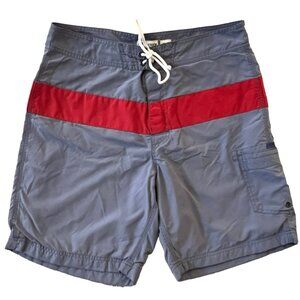 J. Crew Board Shorts Flex Swim Trunks Size 33 Gray Red Bathing Suit